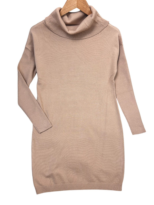 Beige Turtleneck Sweater Dress