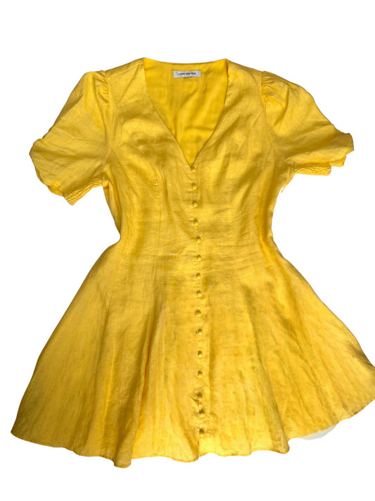 Forever New Yellow Linen Button-Down Mini Dress – 100% Linen Summer Dress
