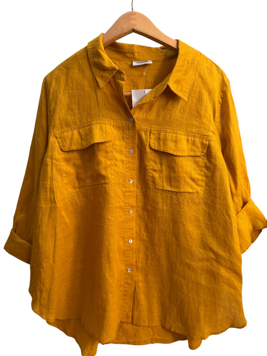 Sussan Marigold Yellow 100% Linen Button-Down Shirt – Lightweight Summer Essential