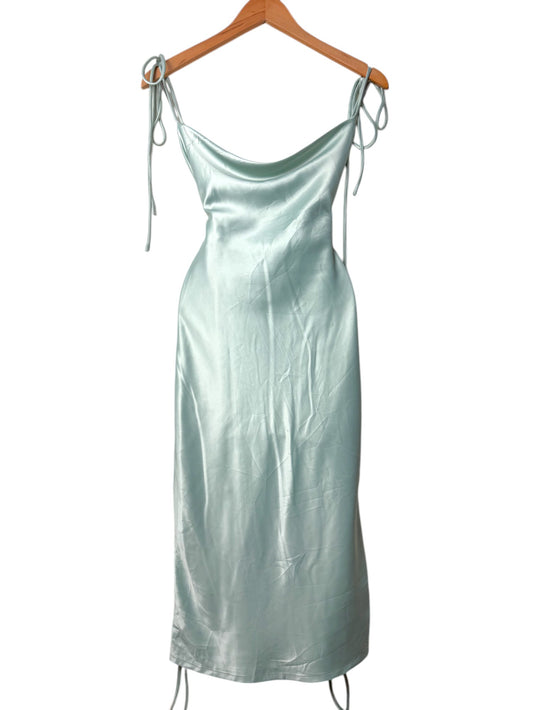 Mutig Light Mint Green Satin Cowl Neck Midi Dress – Elegant & Chic