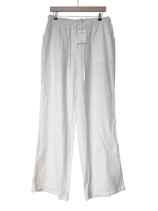 White Linen Blend Relaxed Pants | Wide Leg Linen Pants