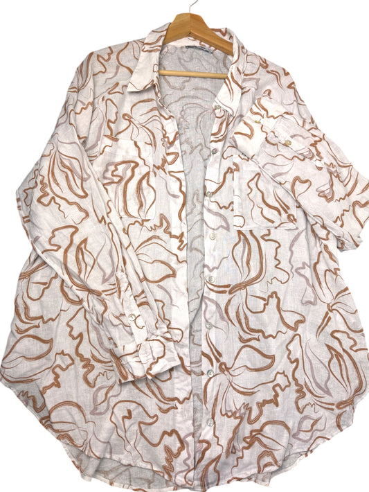 Light Linen Shirt with Brown Prints