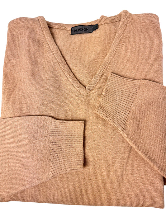 Beige Merino Wool Blend V-Neck Sweater