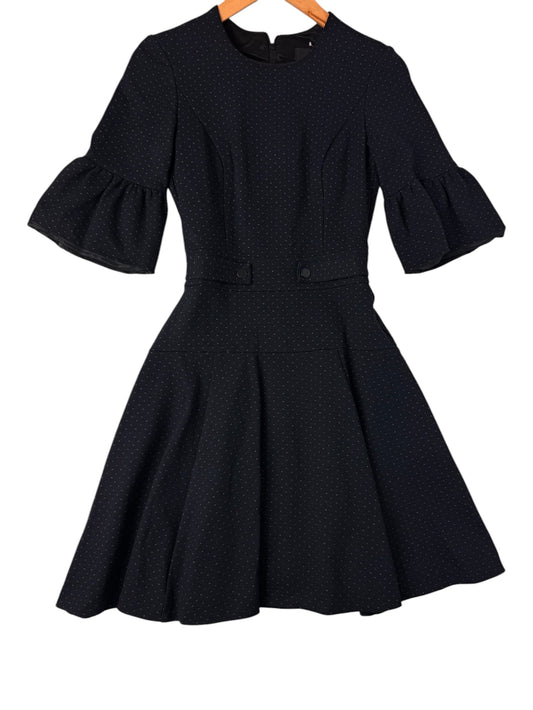 CUE Dark Navy A-Line Office Dress with Tiny White Polka Dots