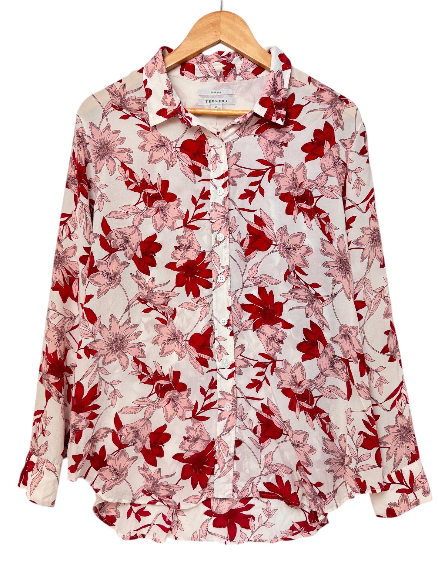 Pure Silk Long Sleeve Blouse/Floral Shirt