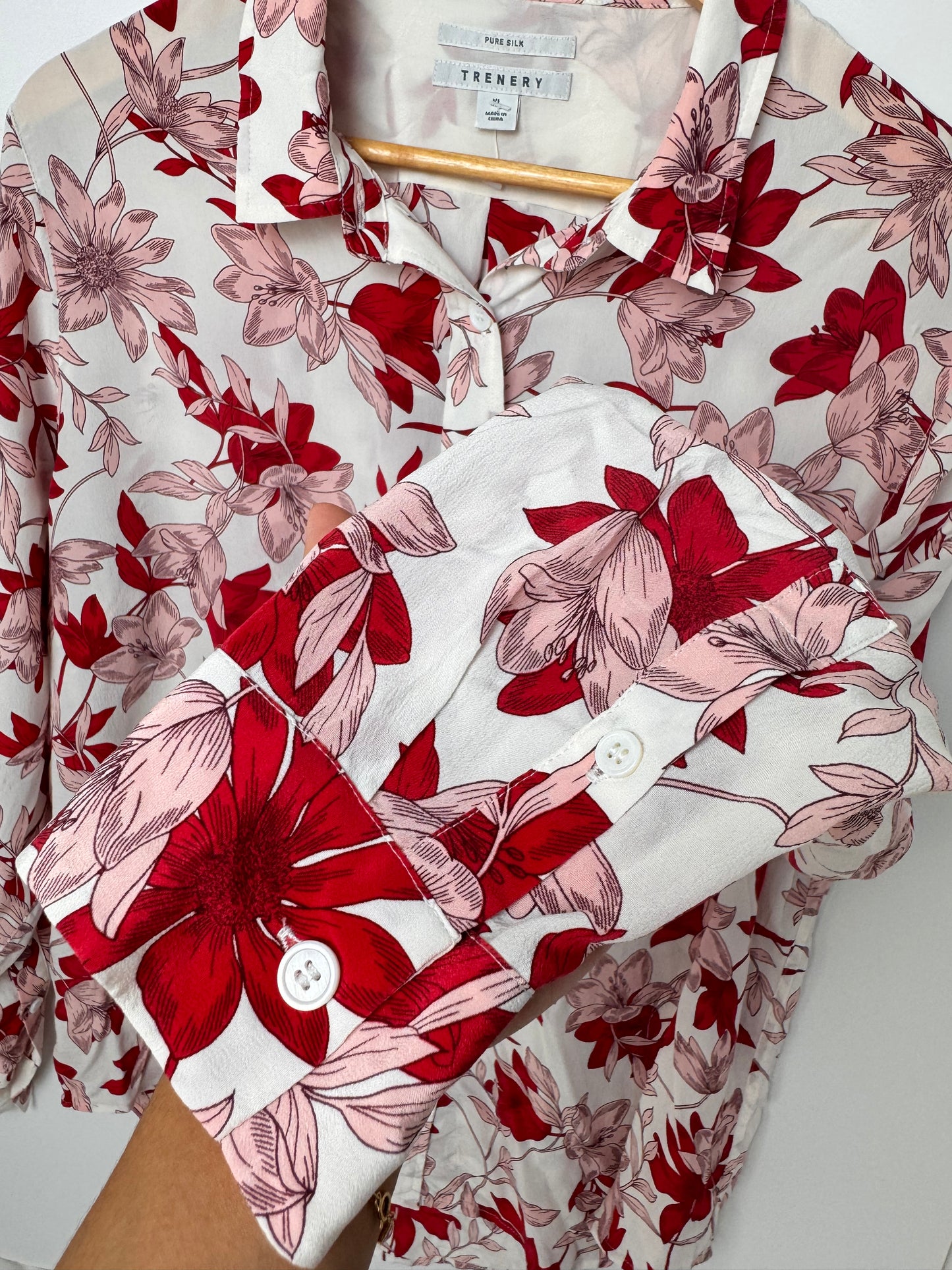 Pure Silk Long Sleeve Blouse/Floral Shirt