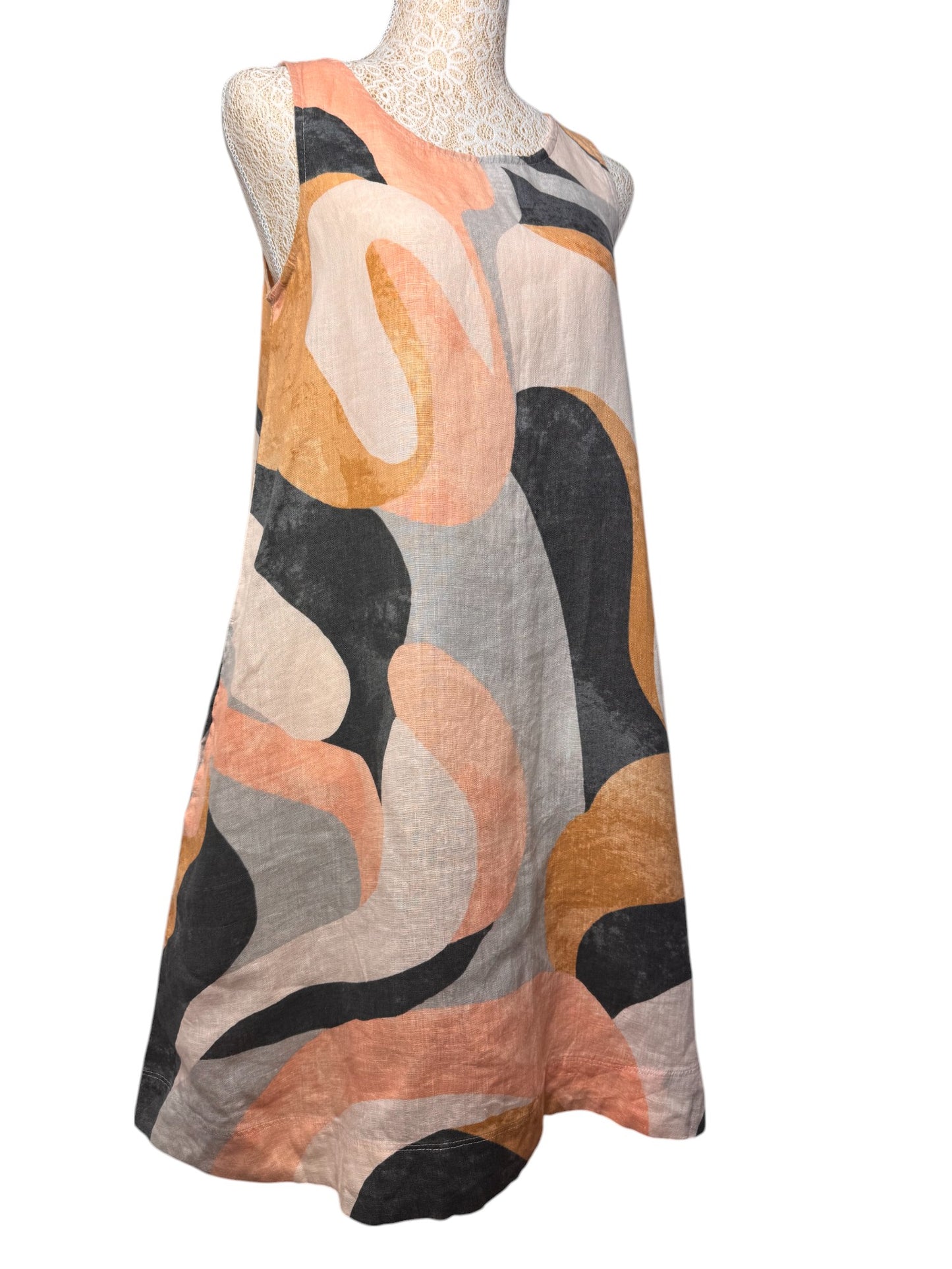 Rachel Zoe 100% Linen Abstract Print Tent Knee-Length Dress