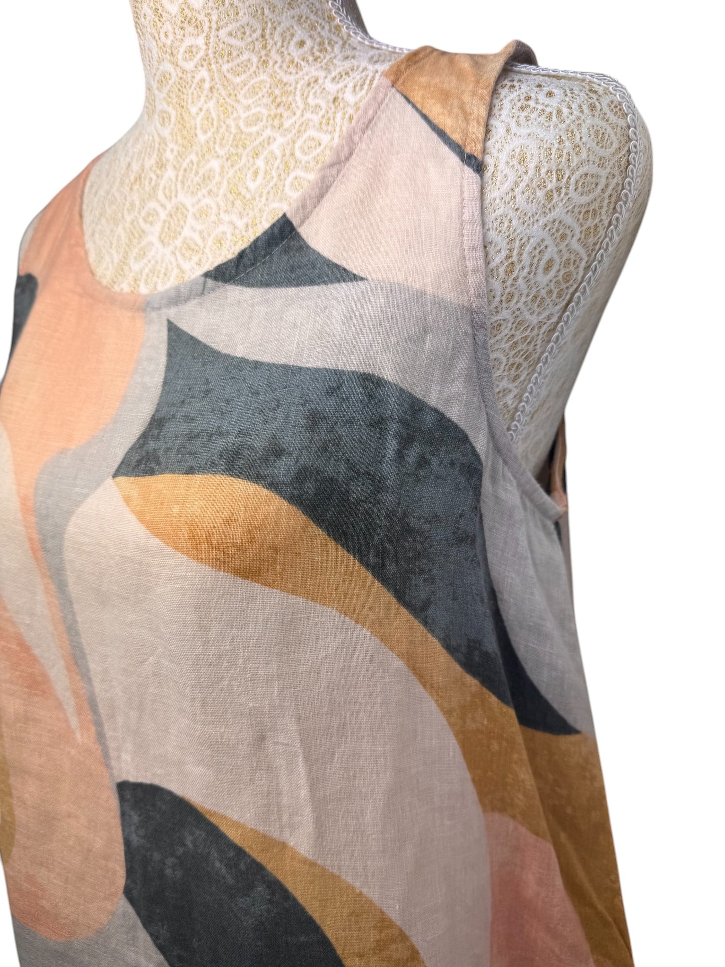 Rachel Zoe 100% Linen Abstract Print Tent Knee-Length Dress