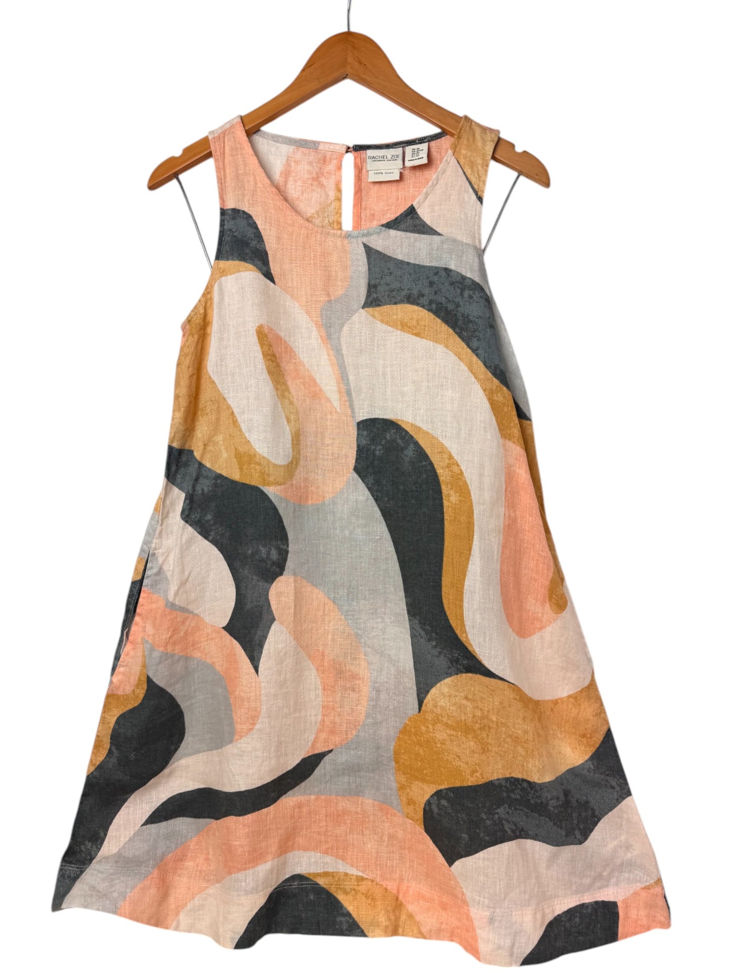 Rachel Zoe 100% Linen Abstract Print Tent Knee-Length Dress