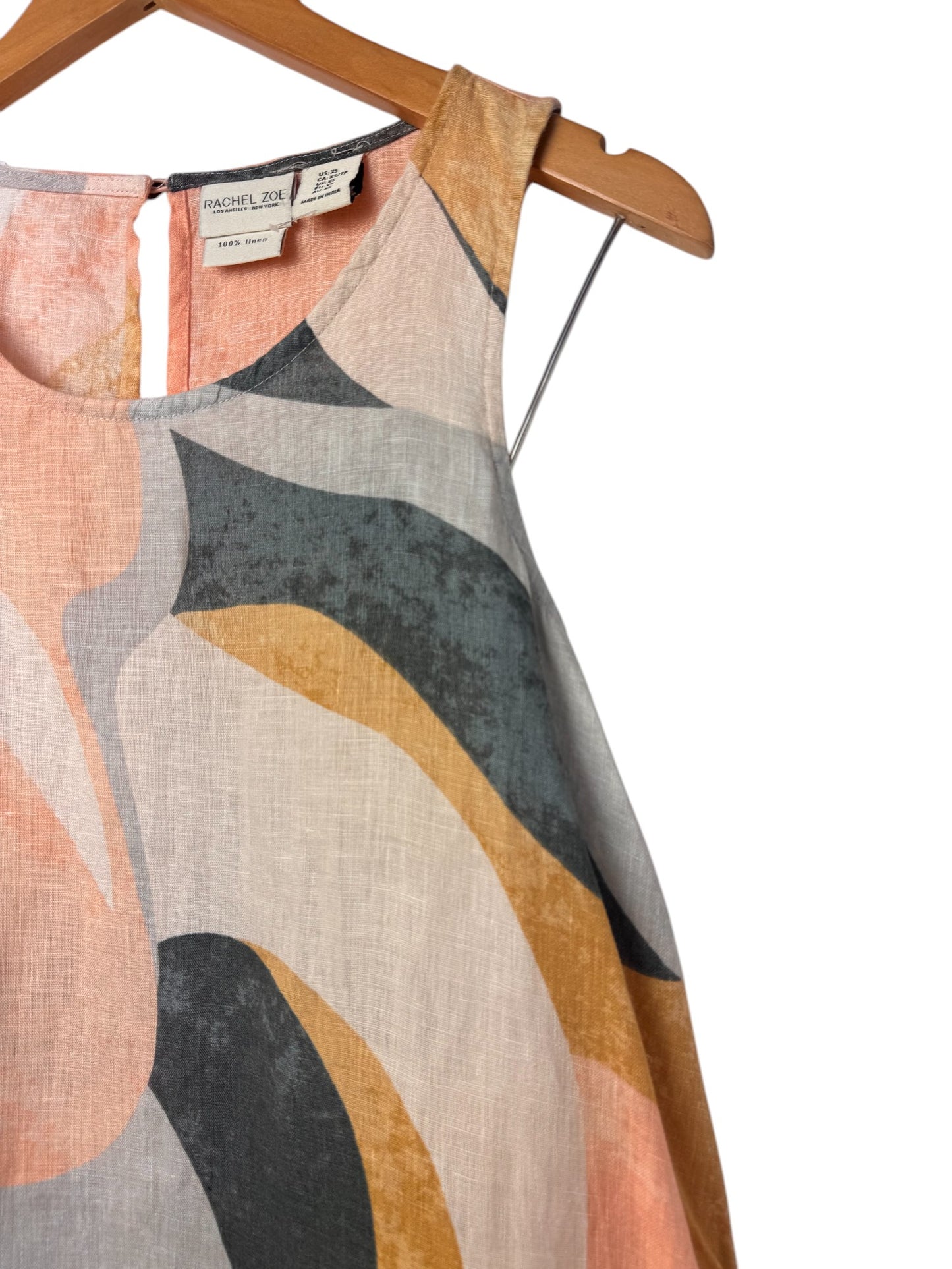 Rachel Zoe 100% Linen Abstract Print Tent Knee-Length Dress