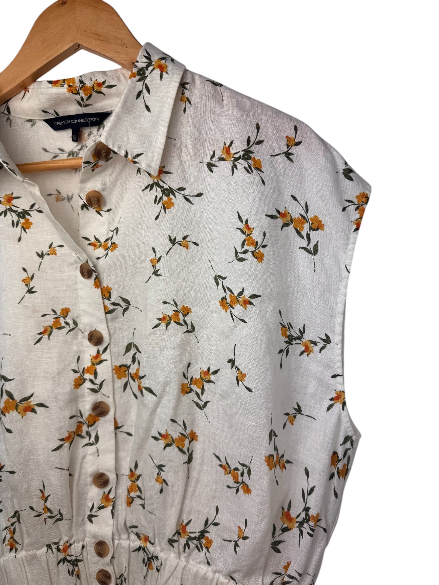 French Connection White Linen Floral Top – Cute & Breezy