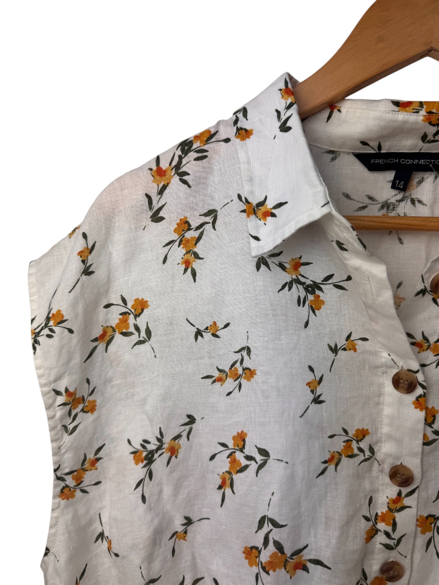 French Connection White Linen Floral Top – Cute & Breezy
