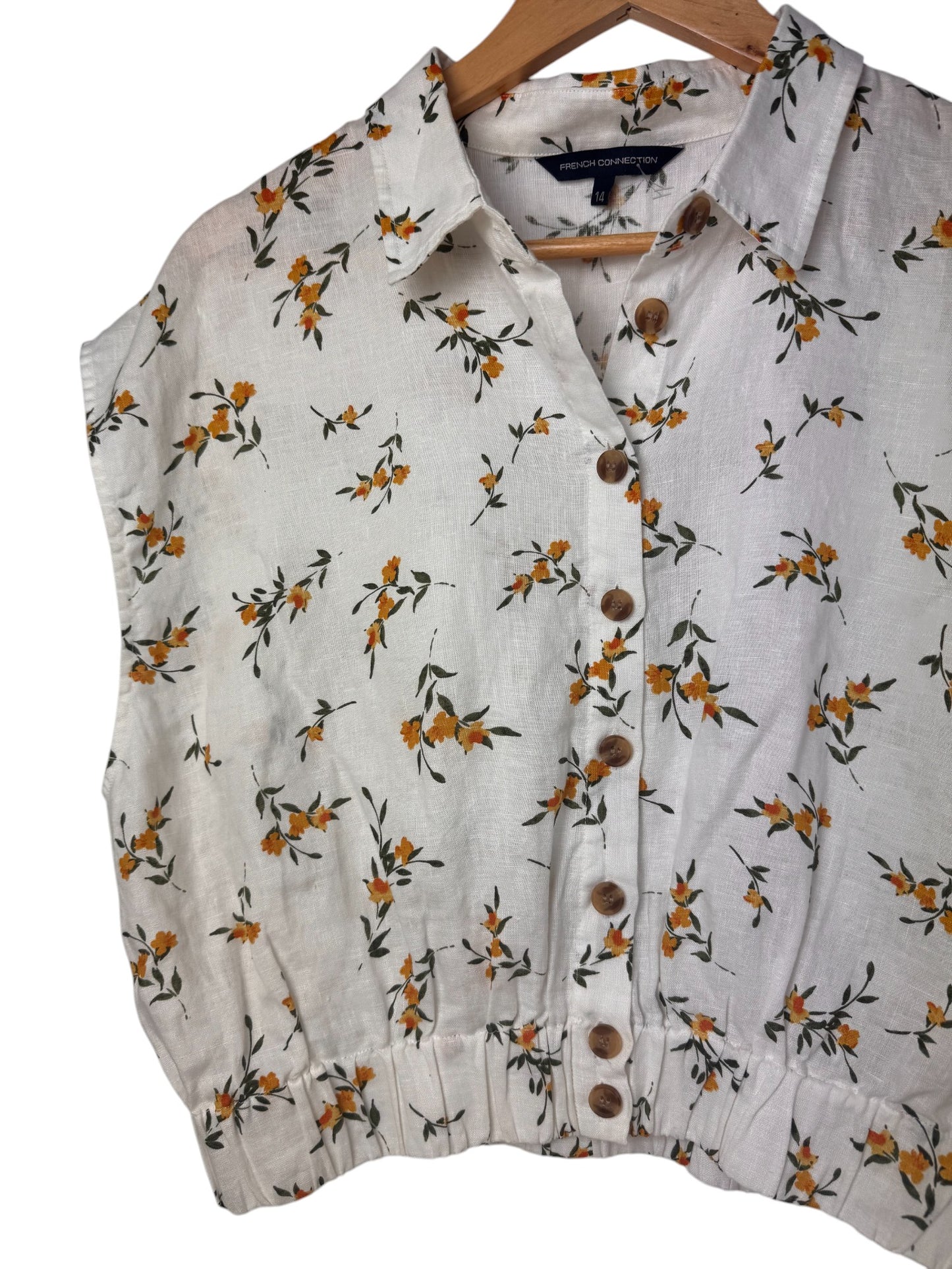 French Connection White Linen Floral Top – Cute & Breezy