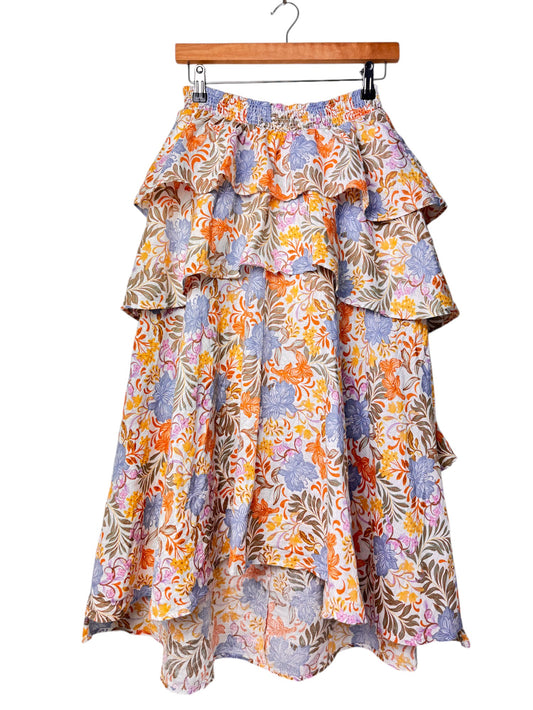 French Connection 100% Linen Layered Floral Skirt