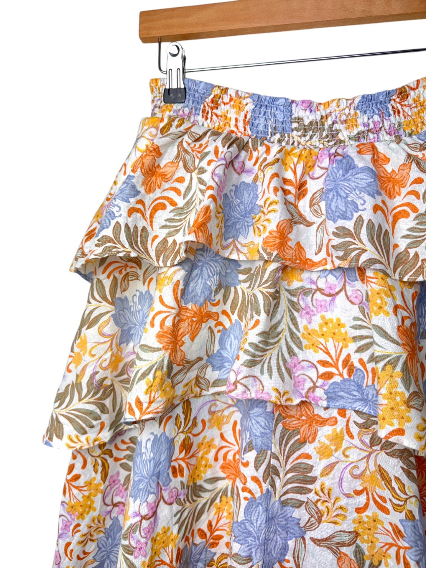 French Connection 100% Linen Layered Floral Skirt