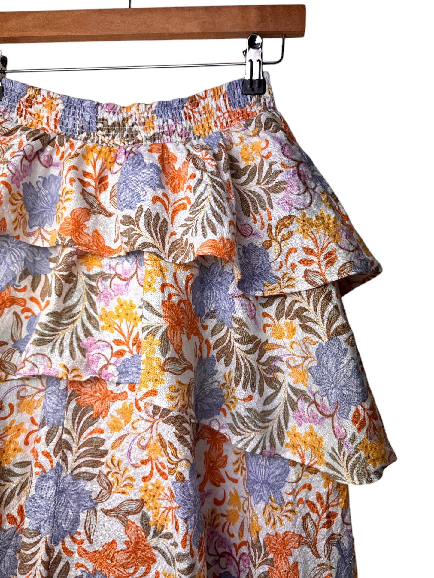 French Connection 100% Linen Layered Floral Skirt