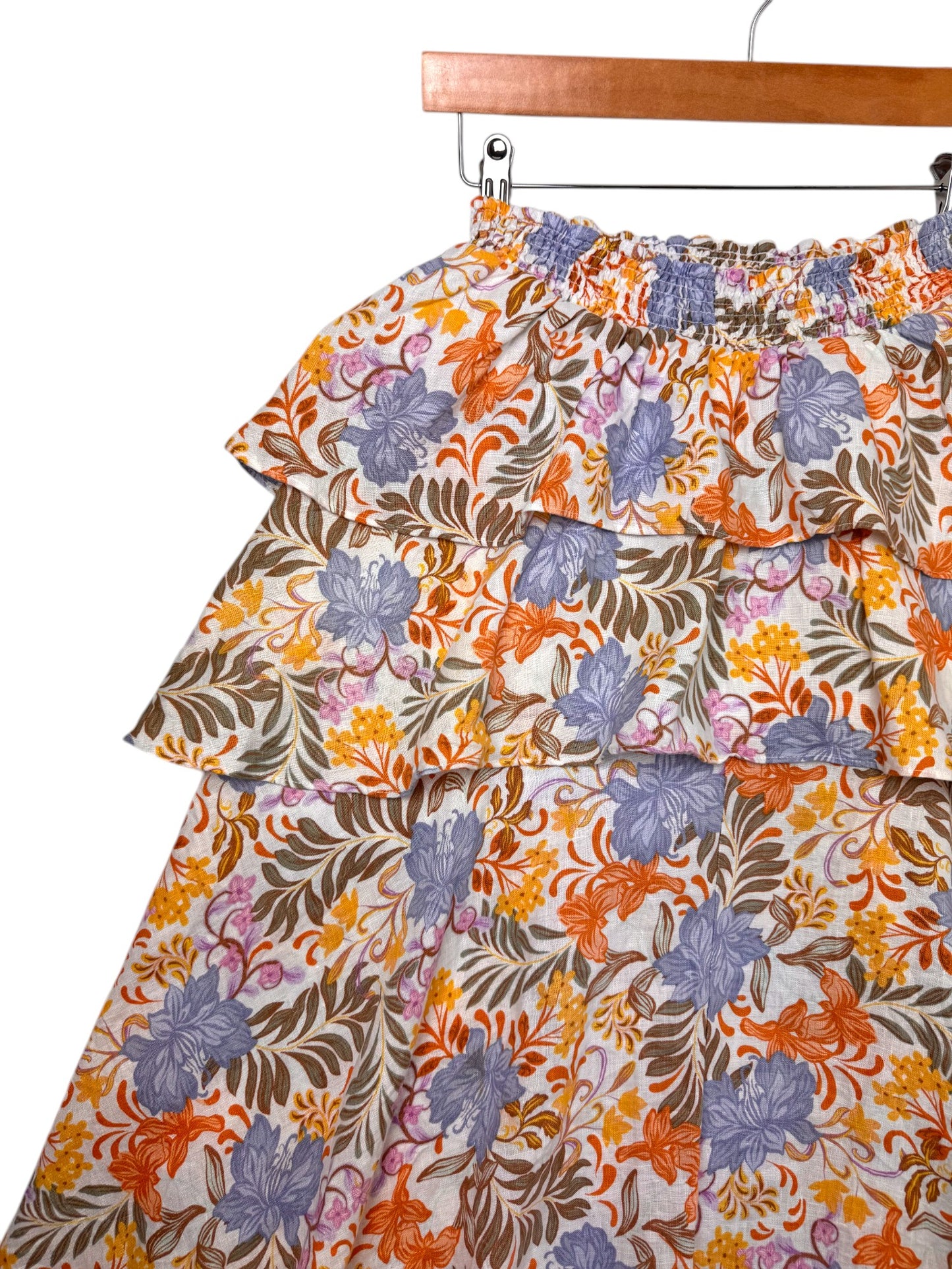 French Connection 100% Linen Layered Floral Skirt