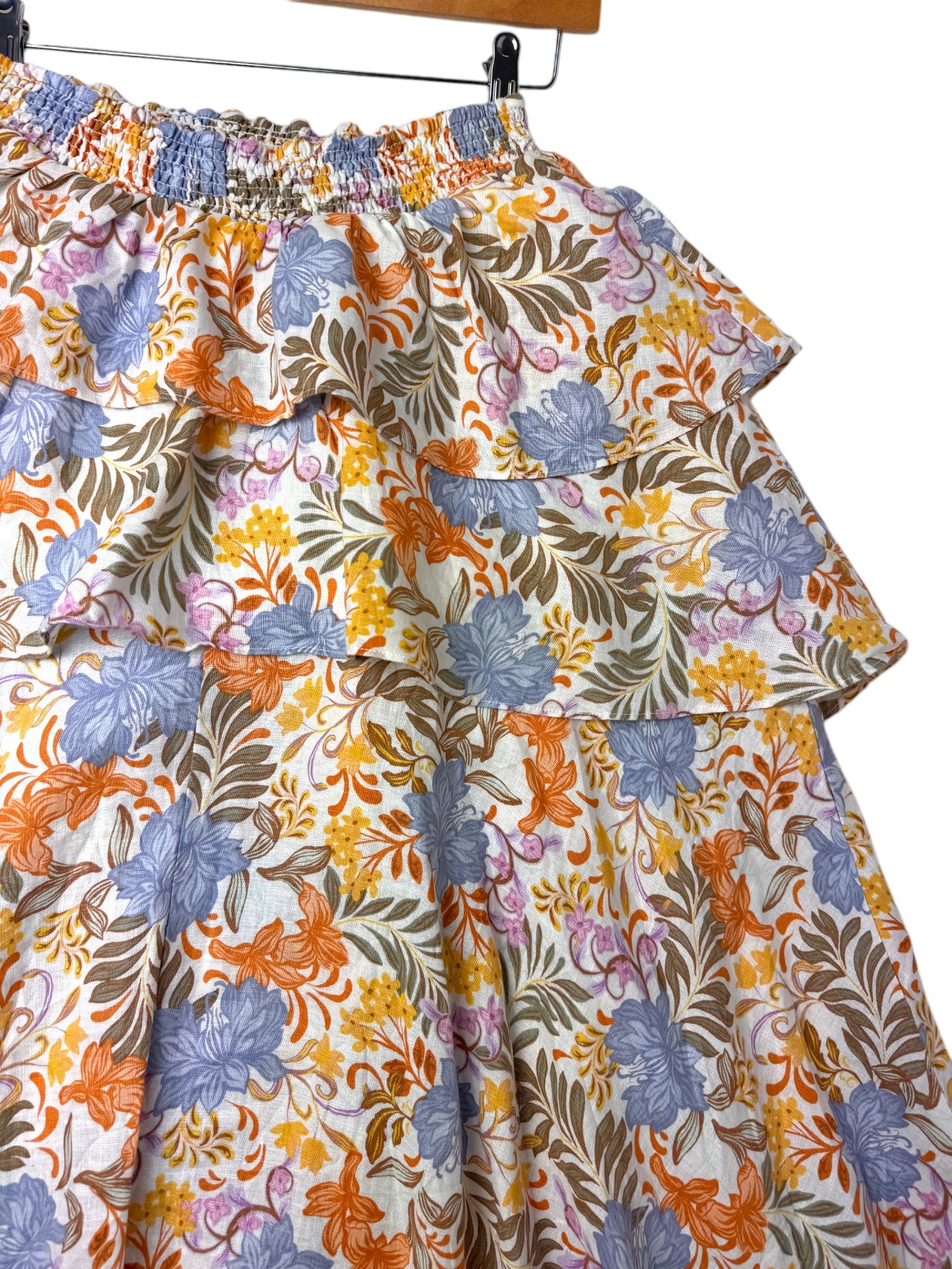 French Connection 100% Linen Layered Floral Skirt