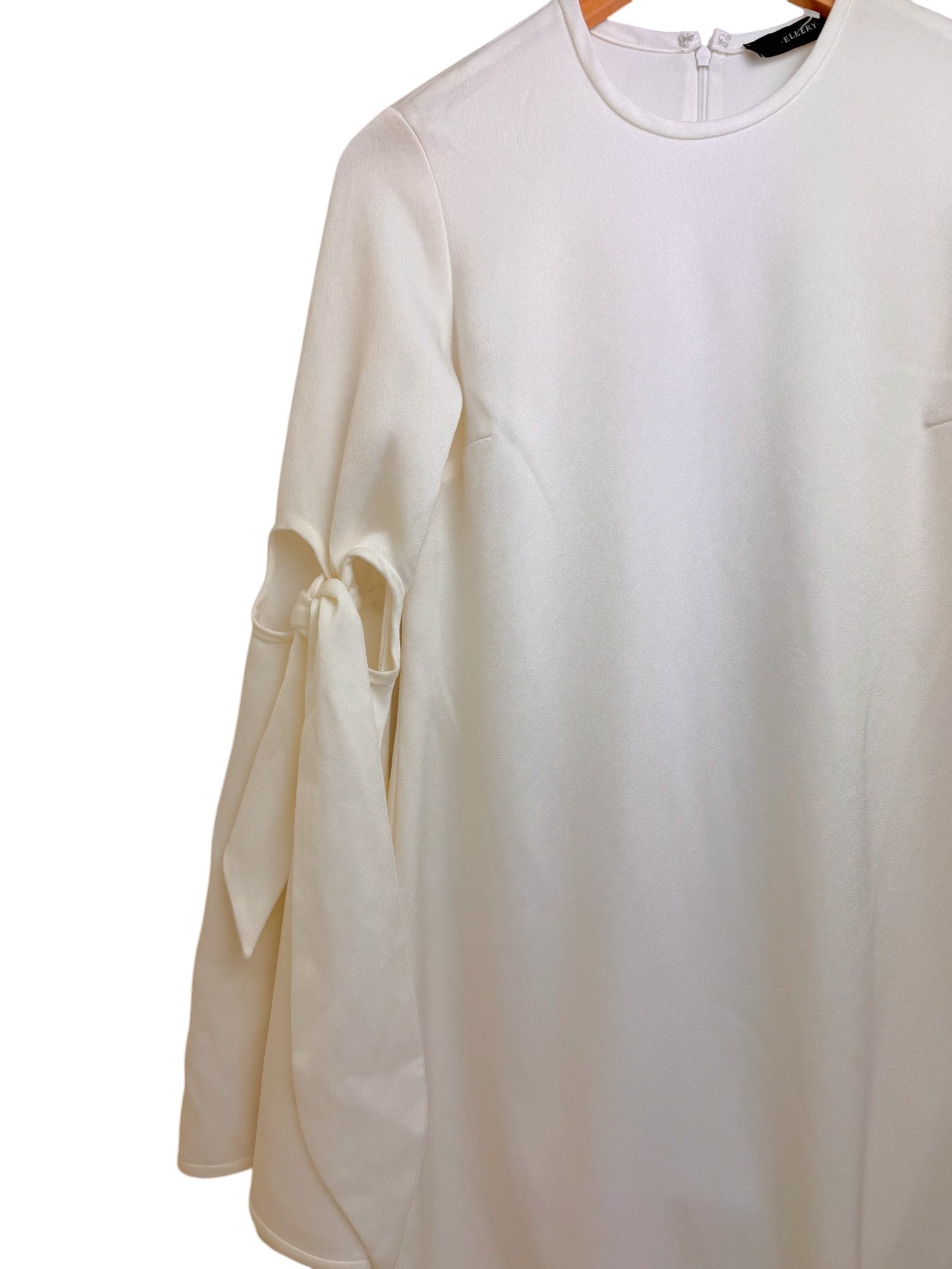 Ellery Chic White Tent Dress – Luxe with Statement Bell Tie Sleeves