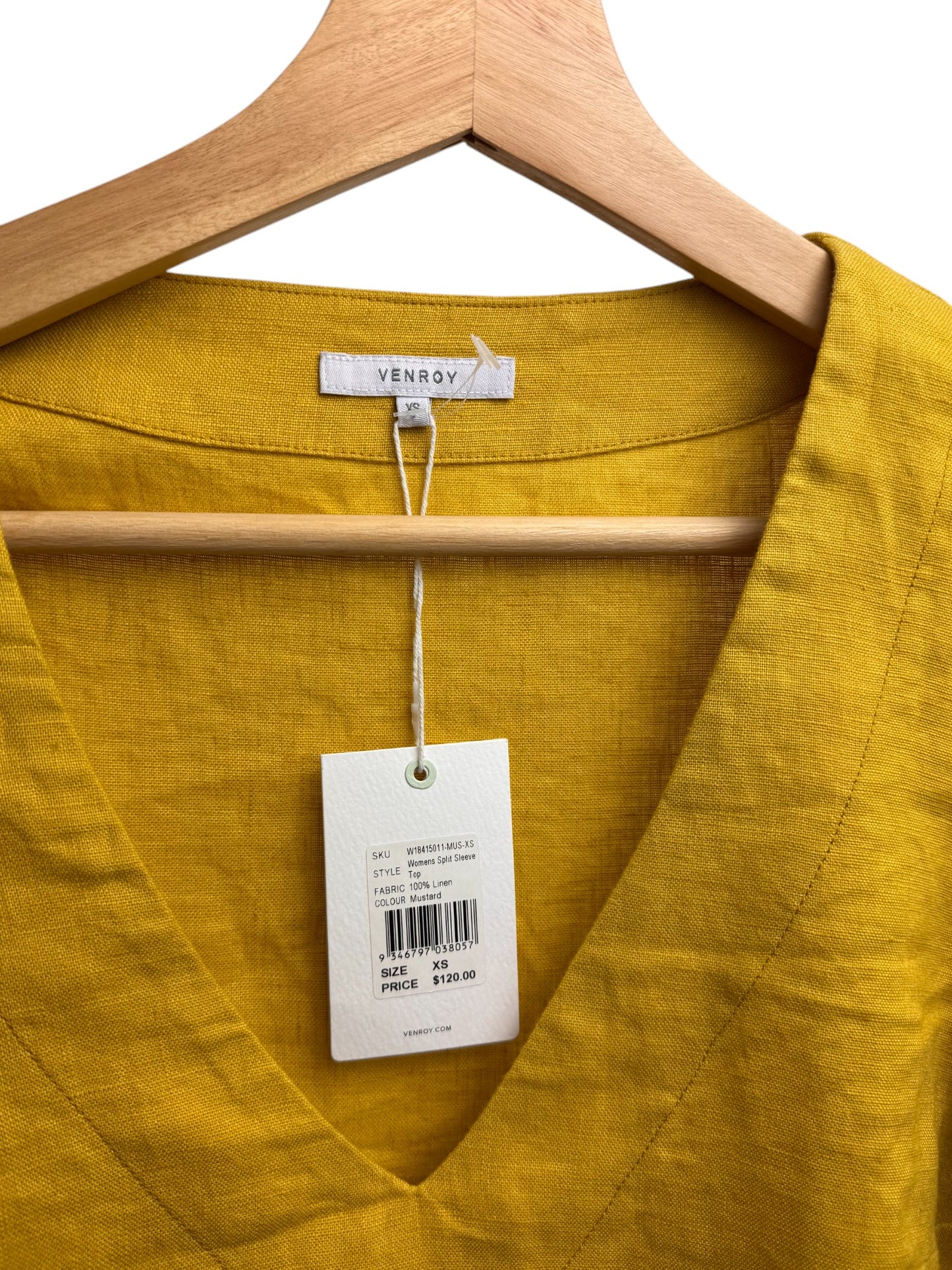 Venroy Mustard V-Neck Linen Top