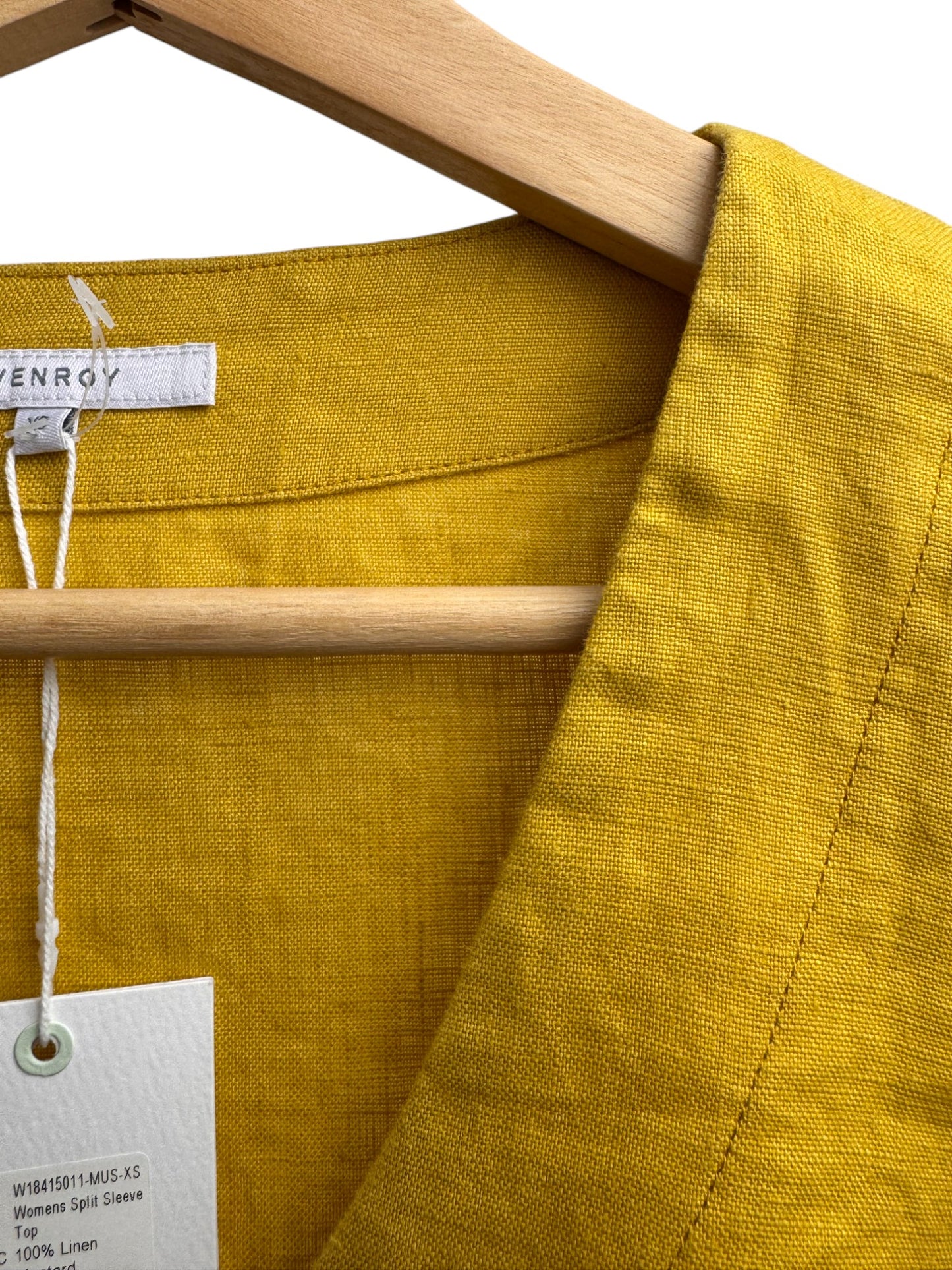 Venroy Mustard V-Neck Linen Top