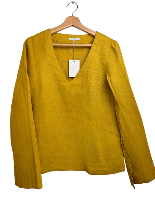 Venroy Mustard V-Neck Linen Top