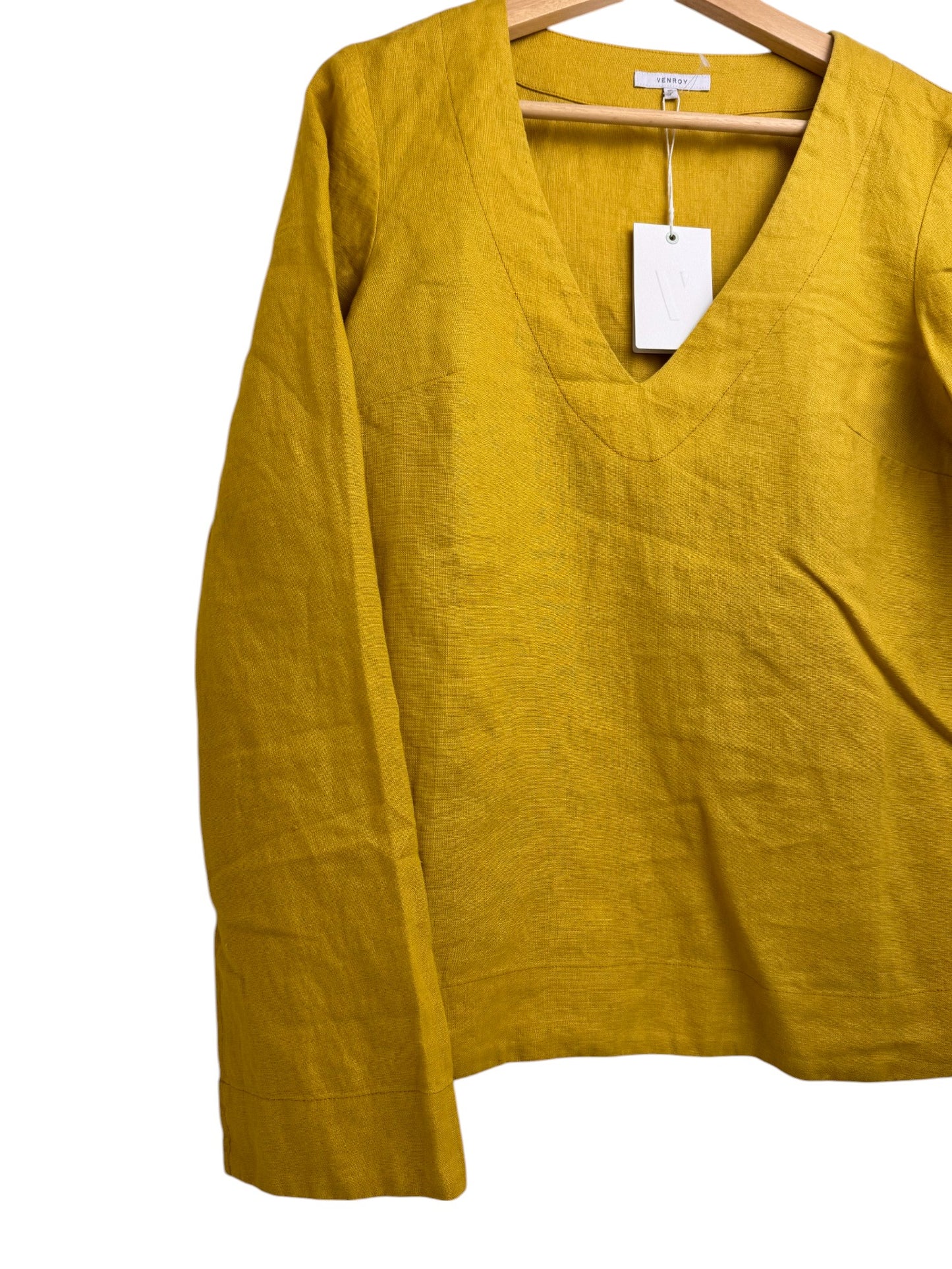 Venroy Mustard V-Neck Linen Top
