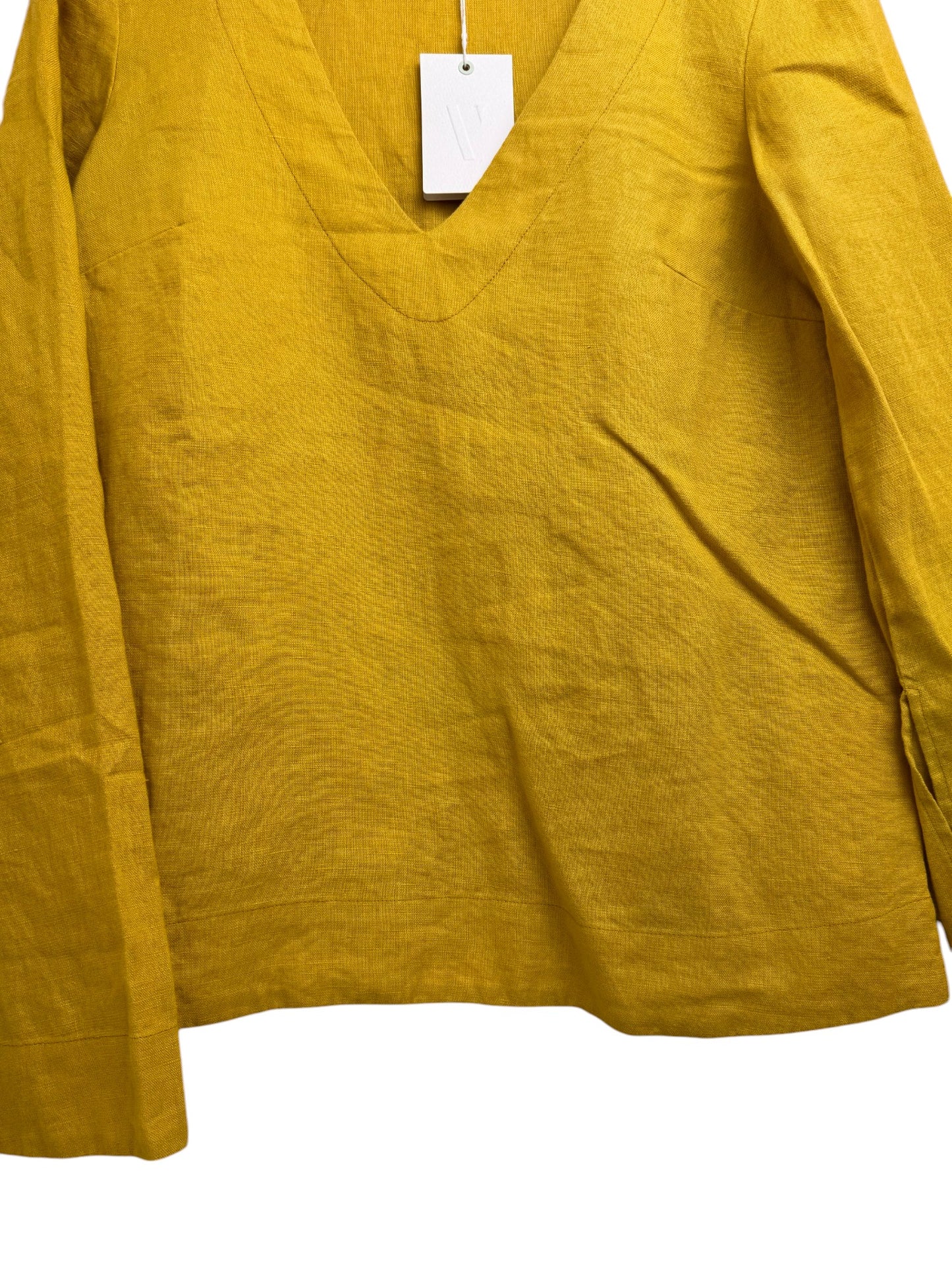 Venroy Mustard V-Neck Linen Top