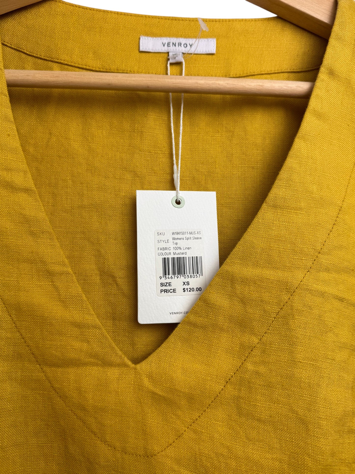 Venroy Mustard V-Neck Linen Top