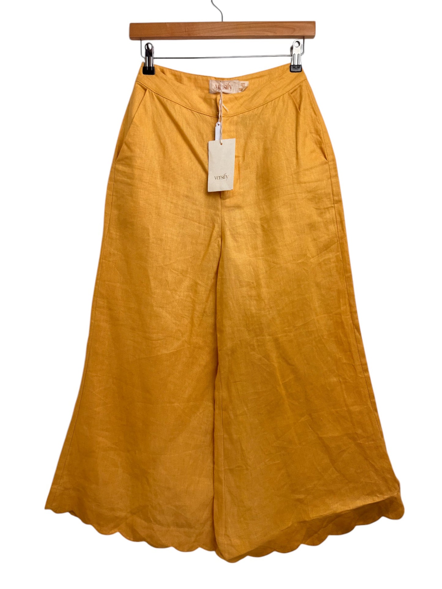 Versify Wide-Leg 100% Linen Scalloped Pants
