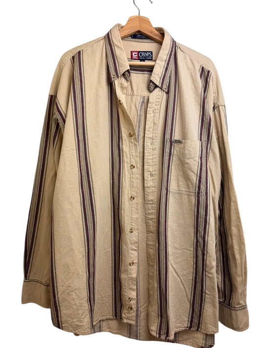 Vintage Chaps Ralph Lauren Striped Shirt – Beige with Brown & Black Stripes