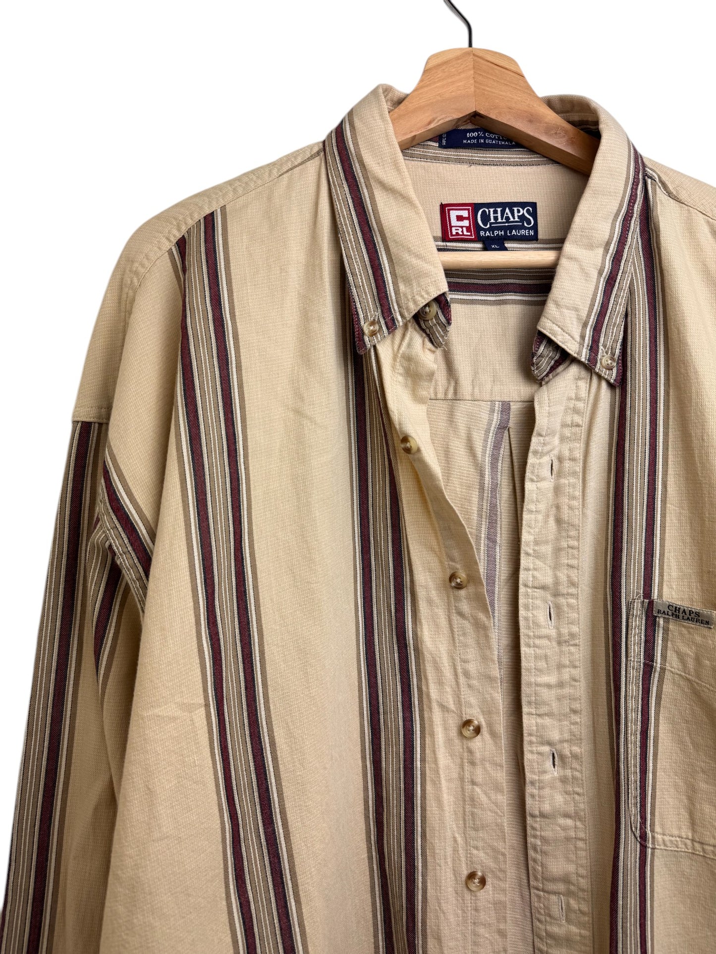 Vintage Chaps Ralph Lauren Striped Shirt – Beige with Brown & Black Stripes