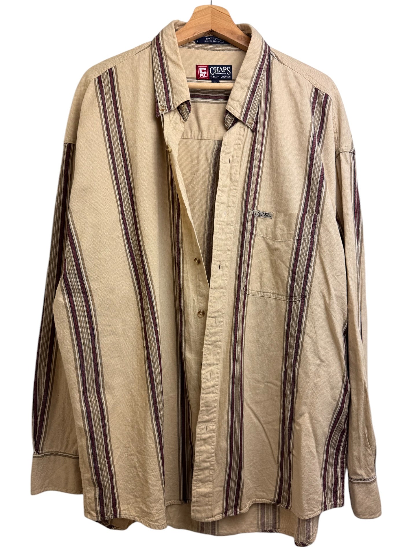 Vintage Chaps Ralph Lauren Striped Shirt – Beige with Brown & Black Stripes