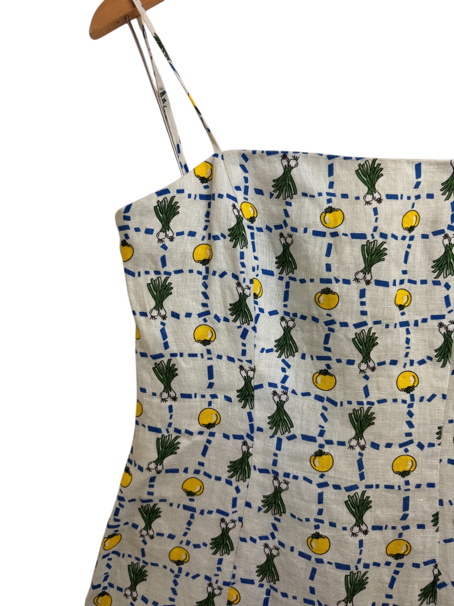 Staud Crudite Vegetable-Print Fishtail-Hem Linen Midi Dress