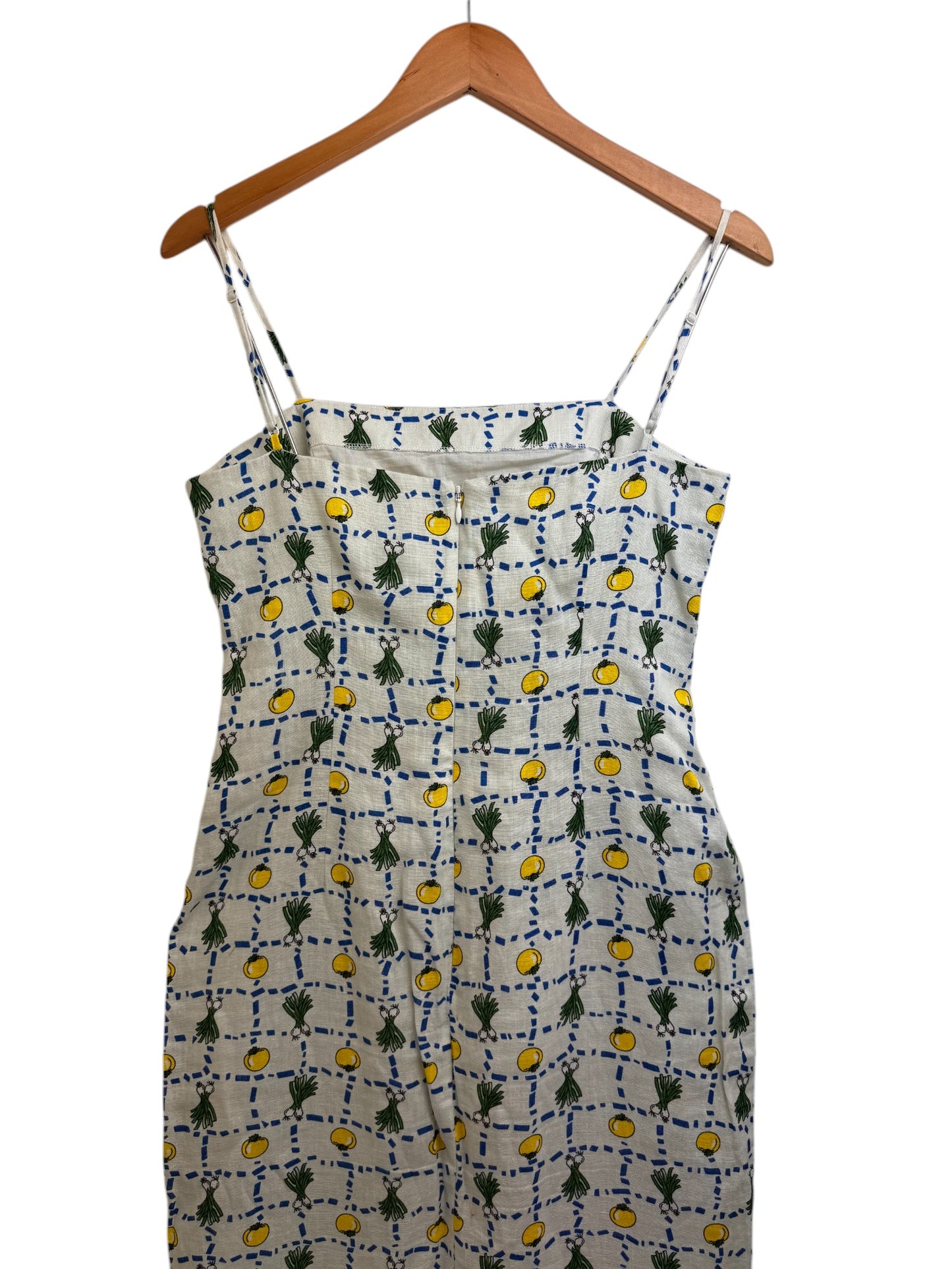 Staud Crudite Vegetable-Print Fishtail-Hem Linen Midi Dress