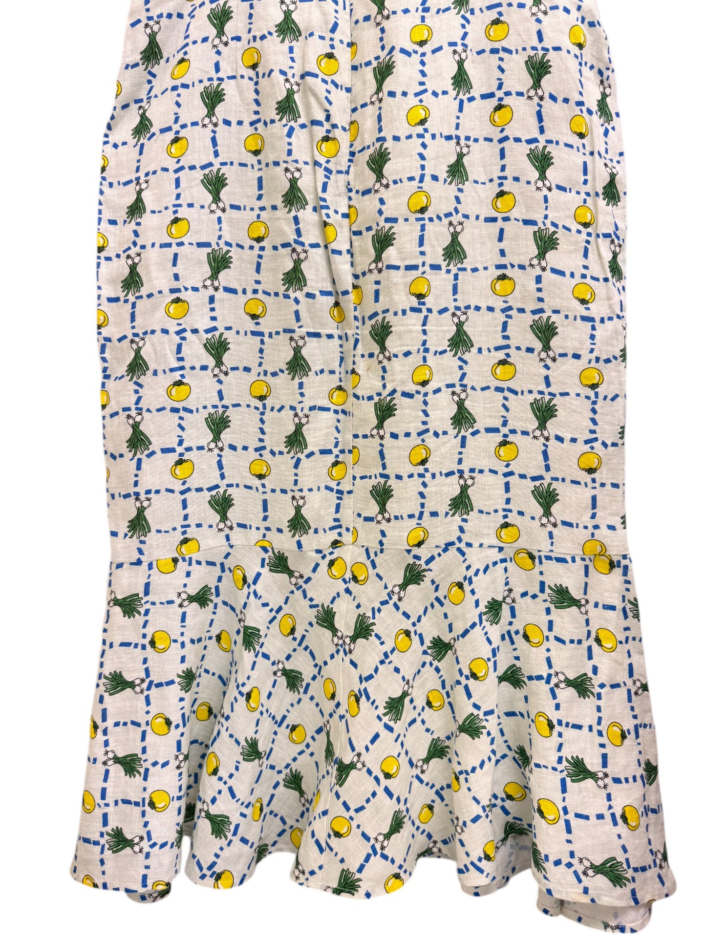 Staud Crudite Vegetable-Print Fishtail-Hem Linen Midi Dress