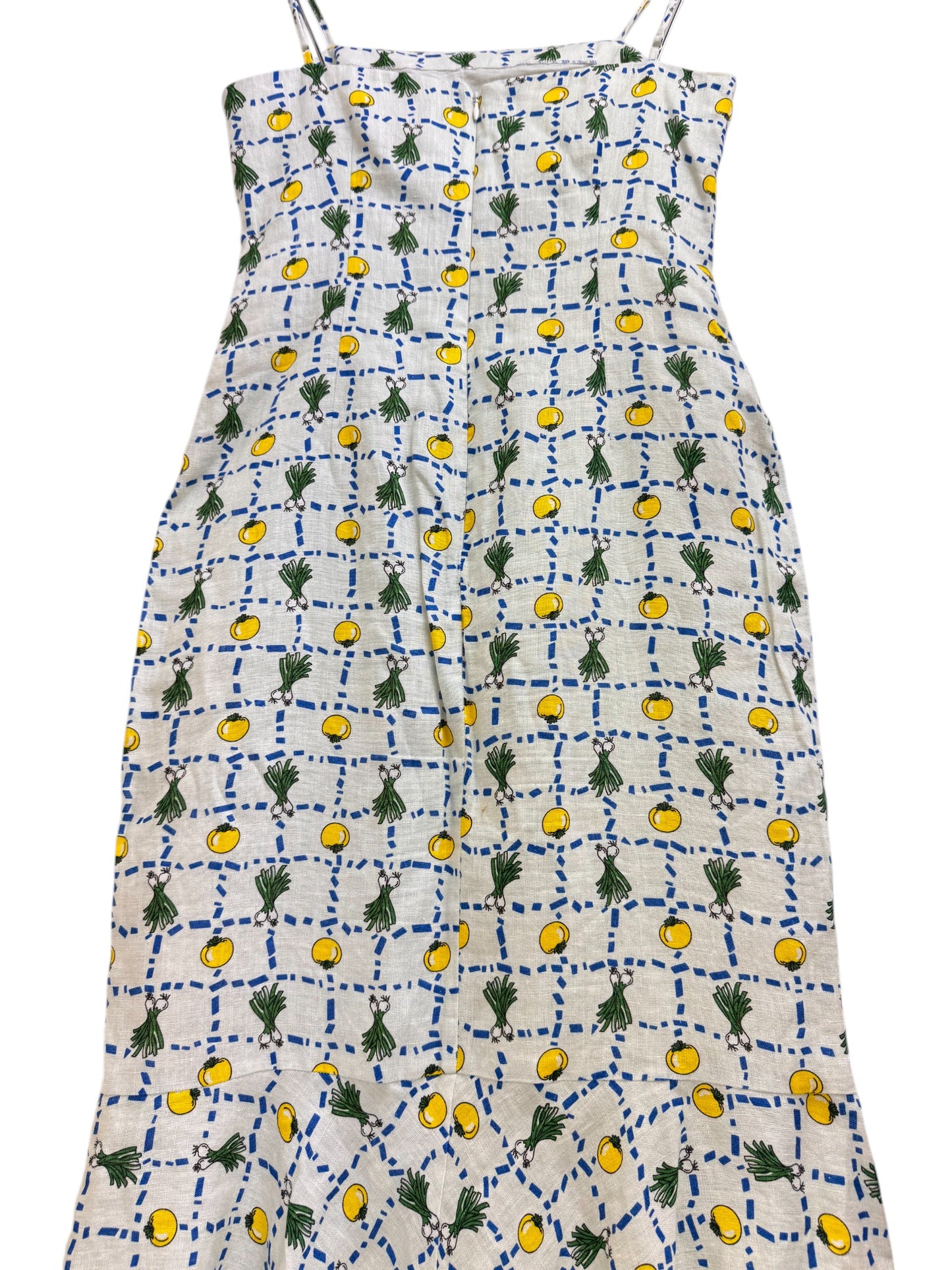 Staud Crudite Vegetable-Print Fishtail-Hem Linen Midi Dress