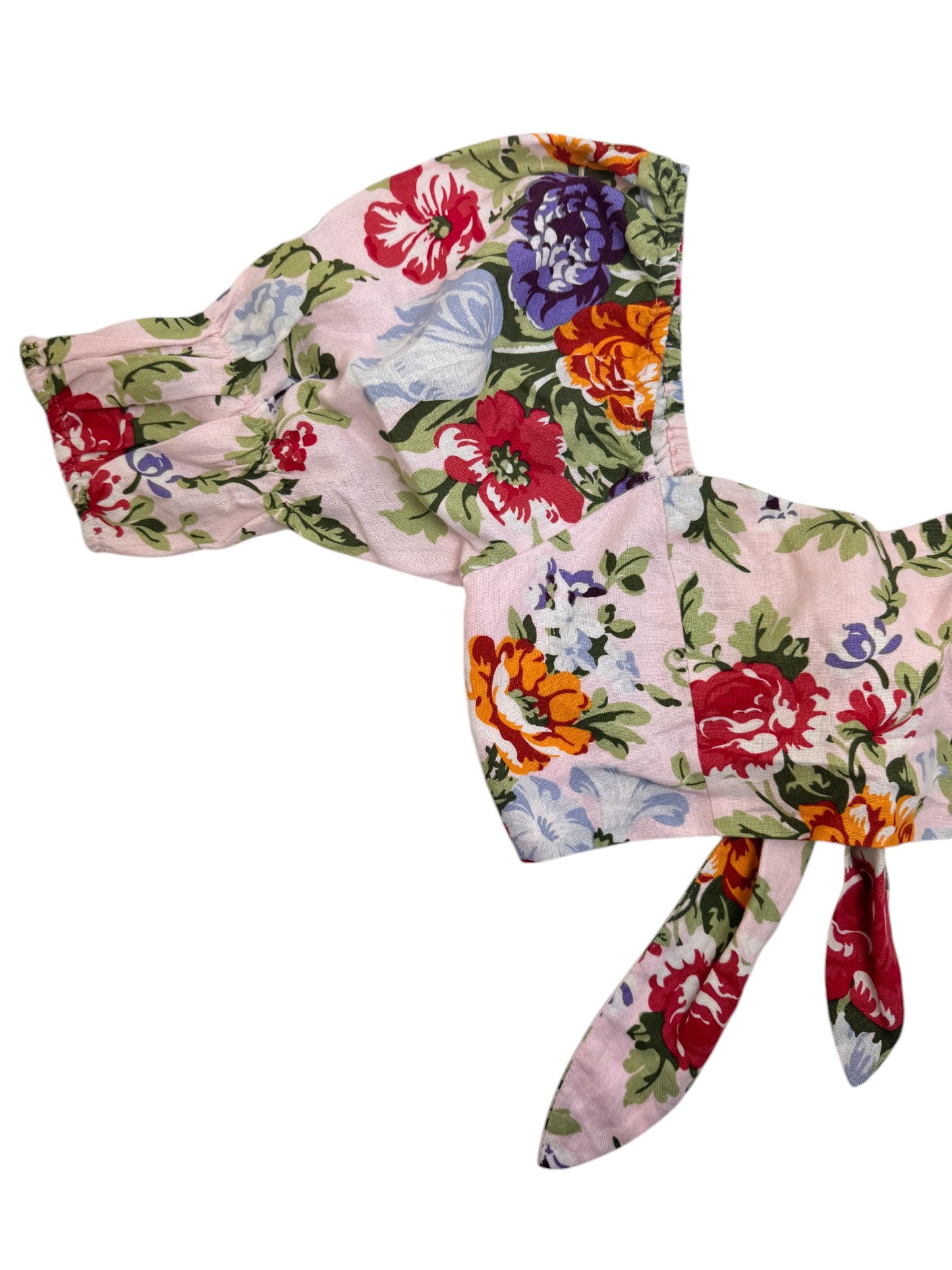 Nunui Front Tie Floral Cropped Top – Romantic Puff Sleeves