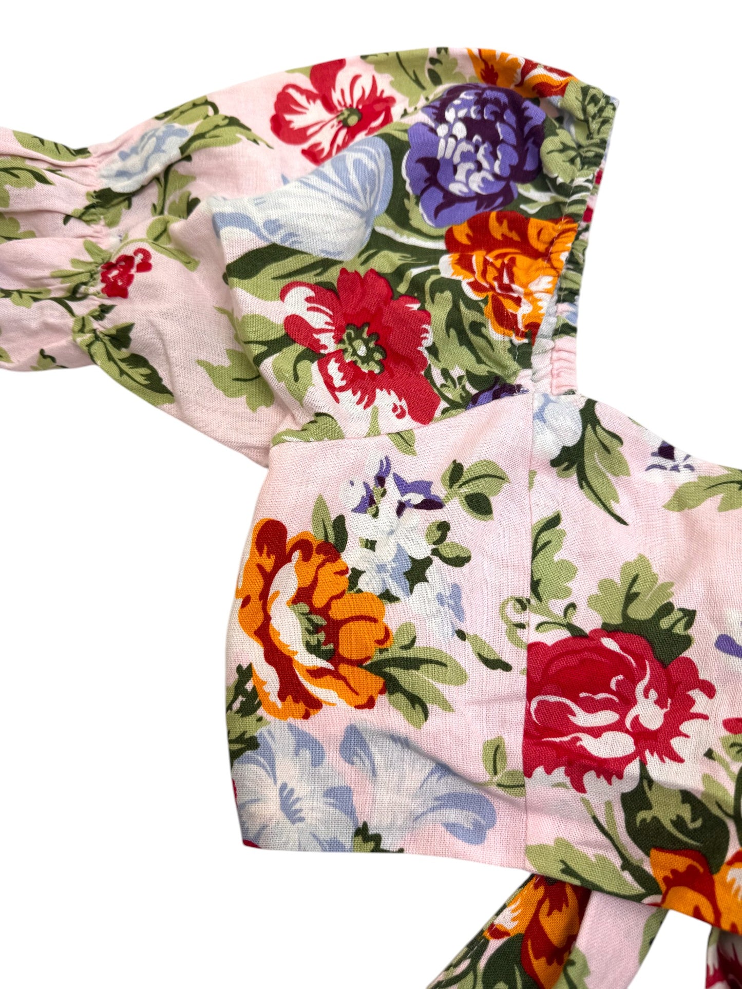 Nunui Front Tie Floral Cropped Top – Romantic Puff Sleeves