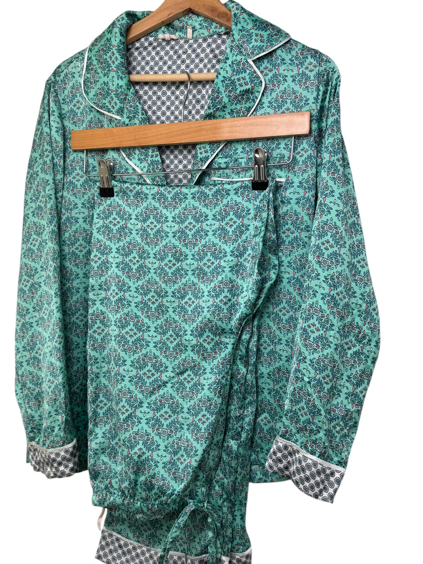 Carolyn Donnelly Mint Green Printed Silk-Texture Pajama Set