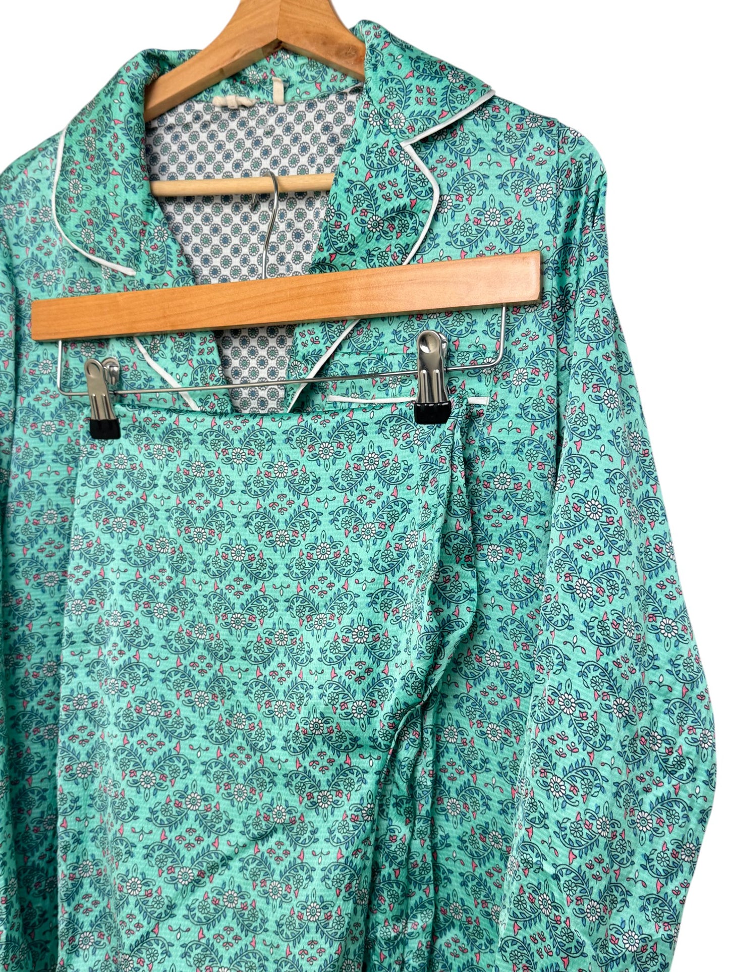 Carolyn Donnelly Mint Green Printed Silk-Texture Pajama Set