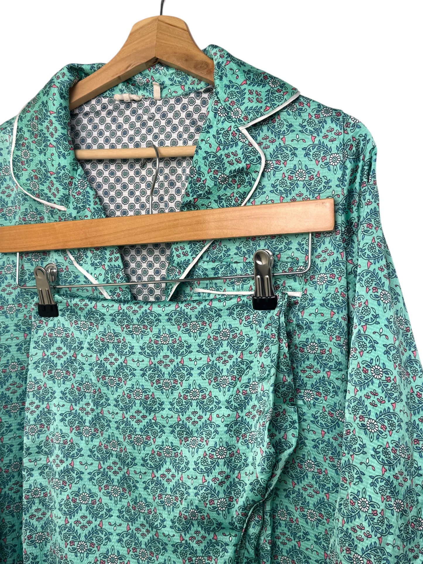 Carolyn Donnelly Mint Green Printed Silk-Texture Pajama Set