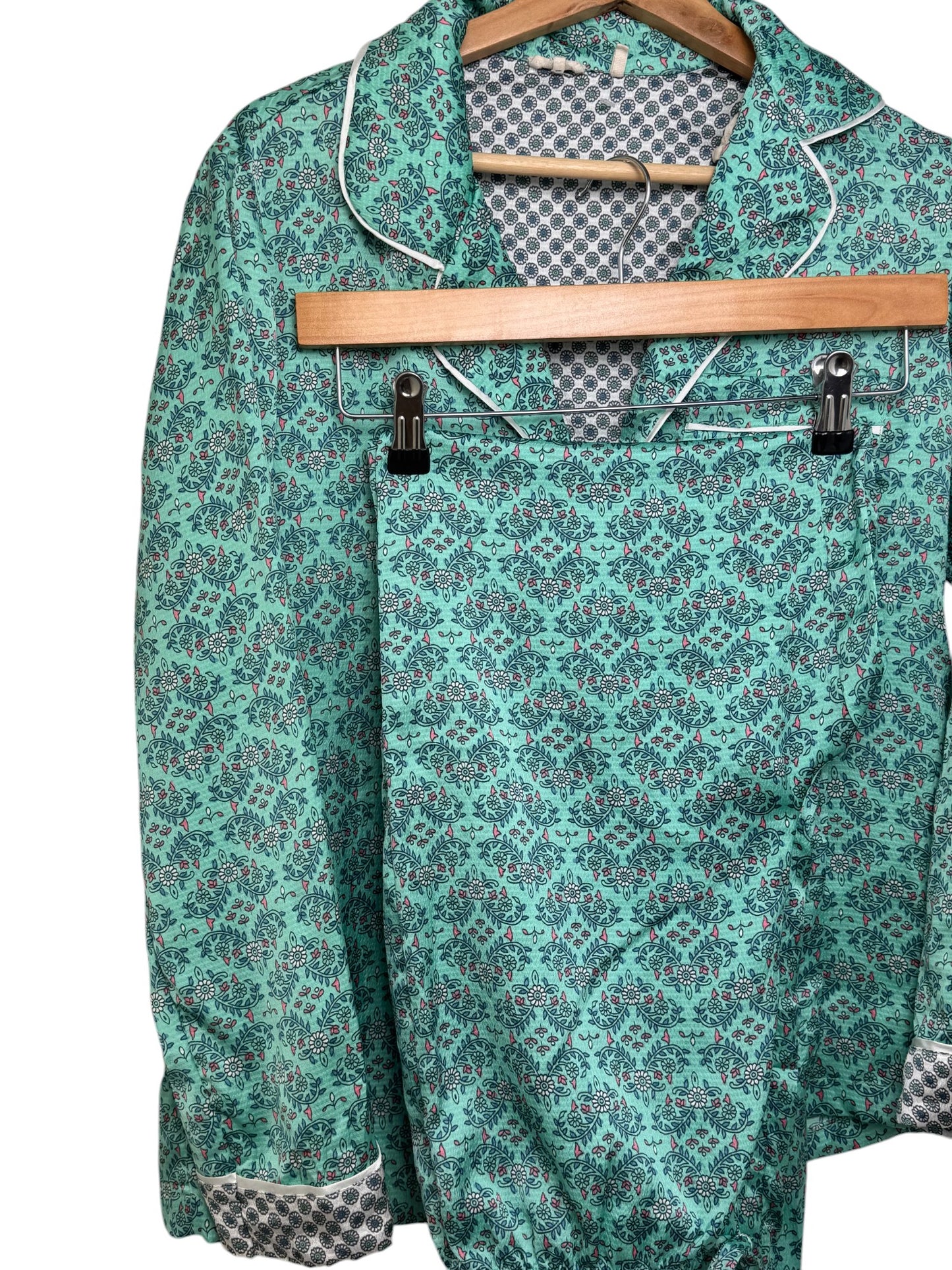 Carolyn Donnelly Mint Green Printed Silk-Texture Pajama Set