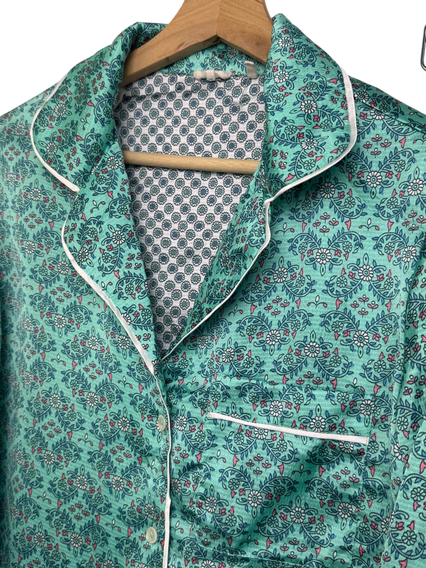 Carolyn Donnelly Mint Green Printed Silk-Texture Pajama Set