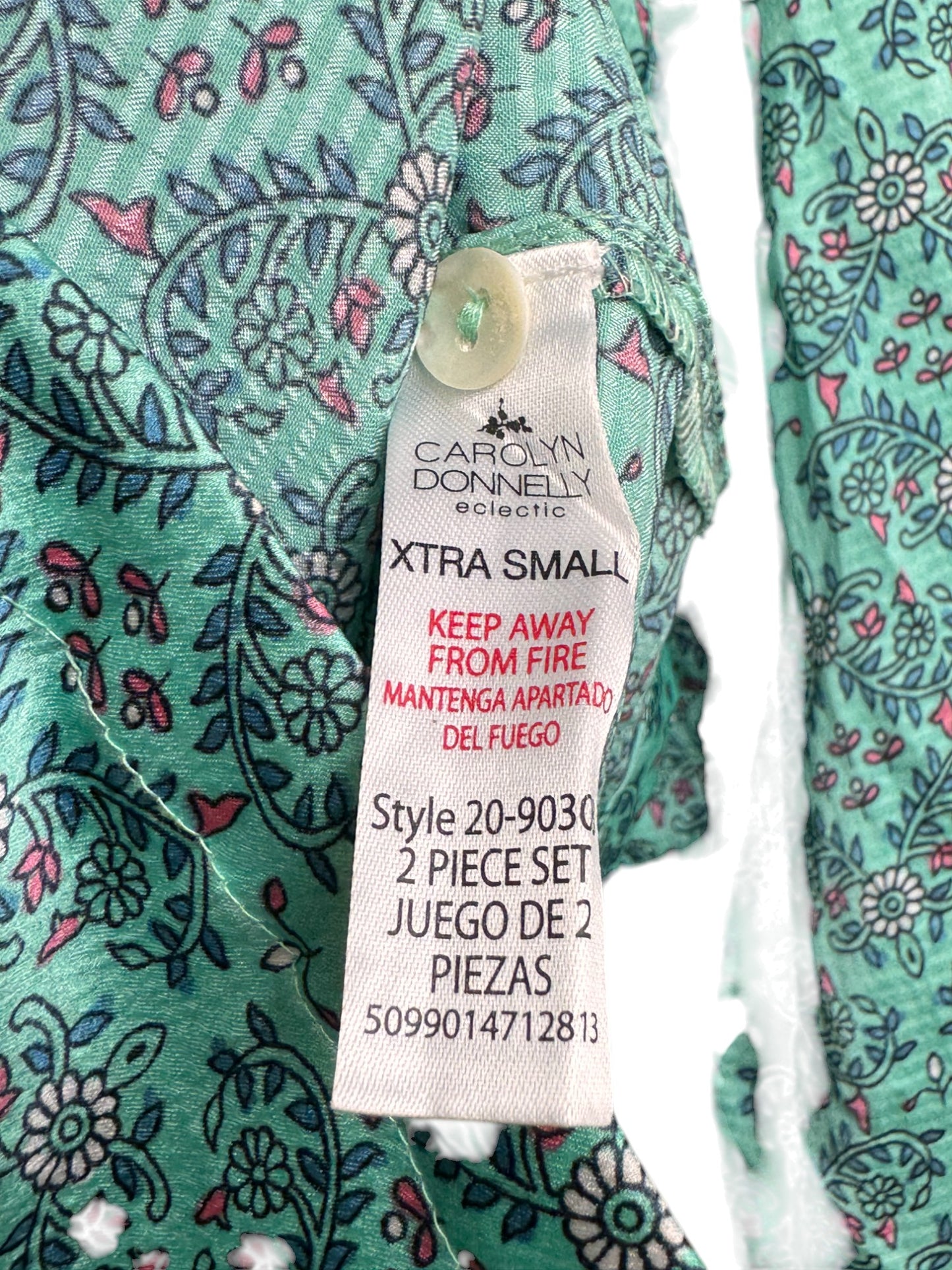 Carolyn Donnelly Mint Green Printed Silk-Texture Pajama Set