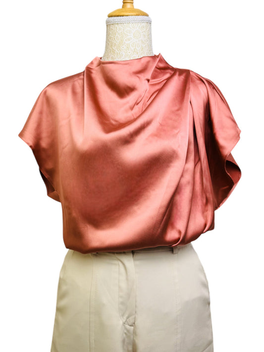 Pink Satin Cowl Front High Neck Top – Elegant & Chic