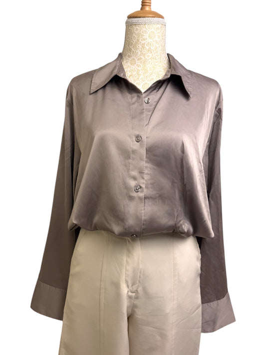 Brown Taupe Silk-Texture Shirt Top – Effortlessly Chic & Versatile