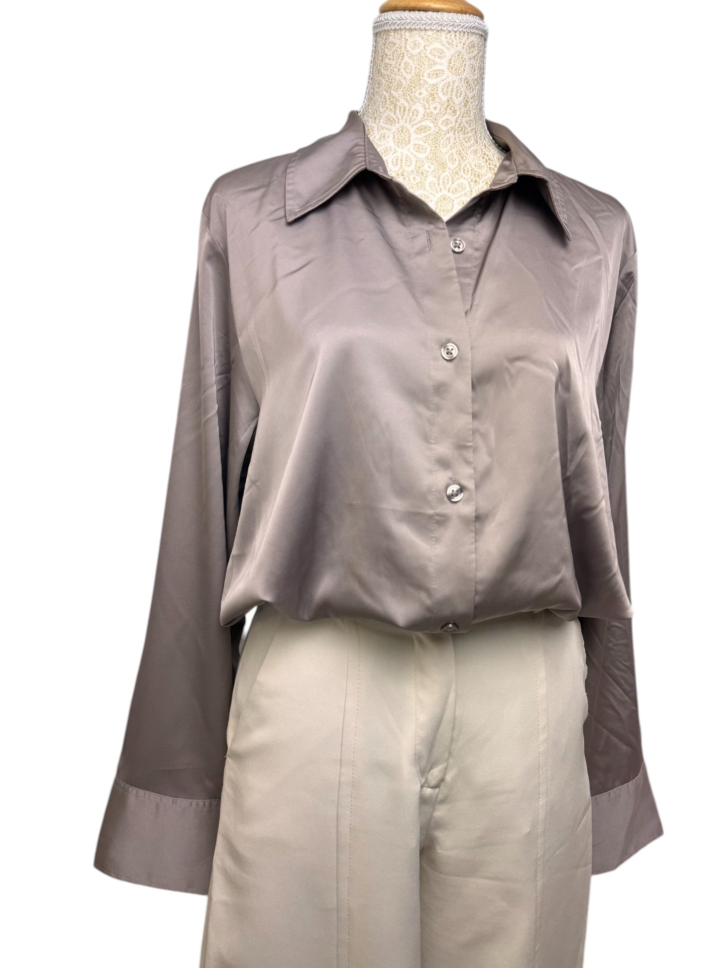 Brown Taupe Silk-Texture Shirt Top – Effortlessly Chic & Versatile