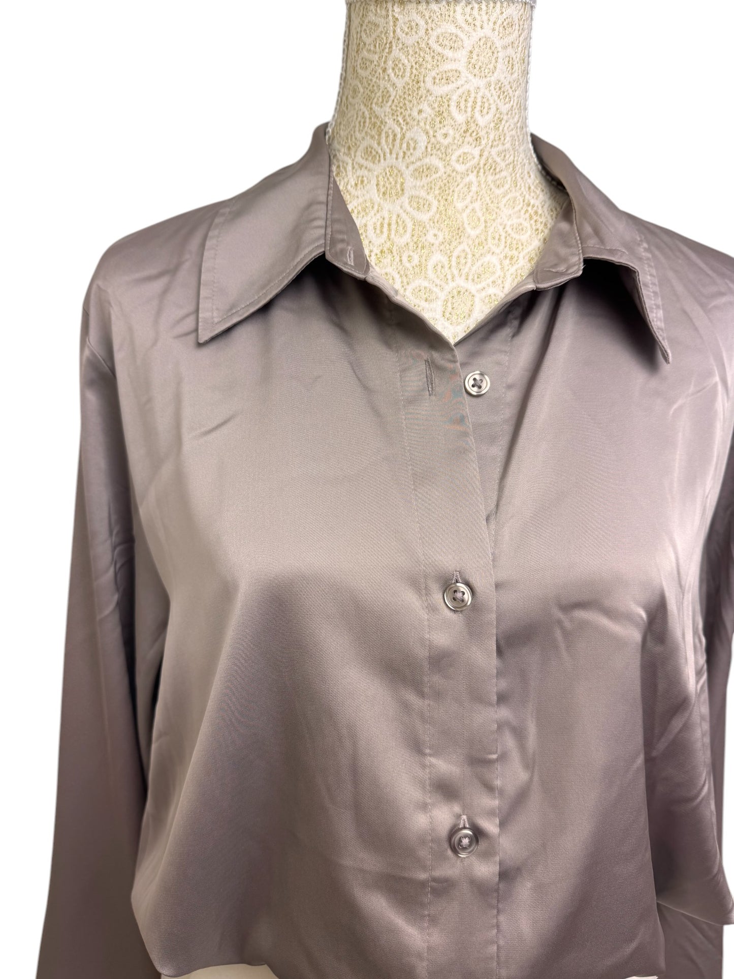 Brown Taupe Silk-Texture Shirt Top – Effortlessly Chic & Versatile