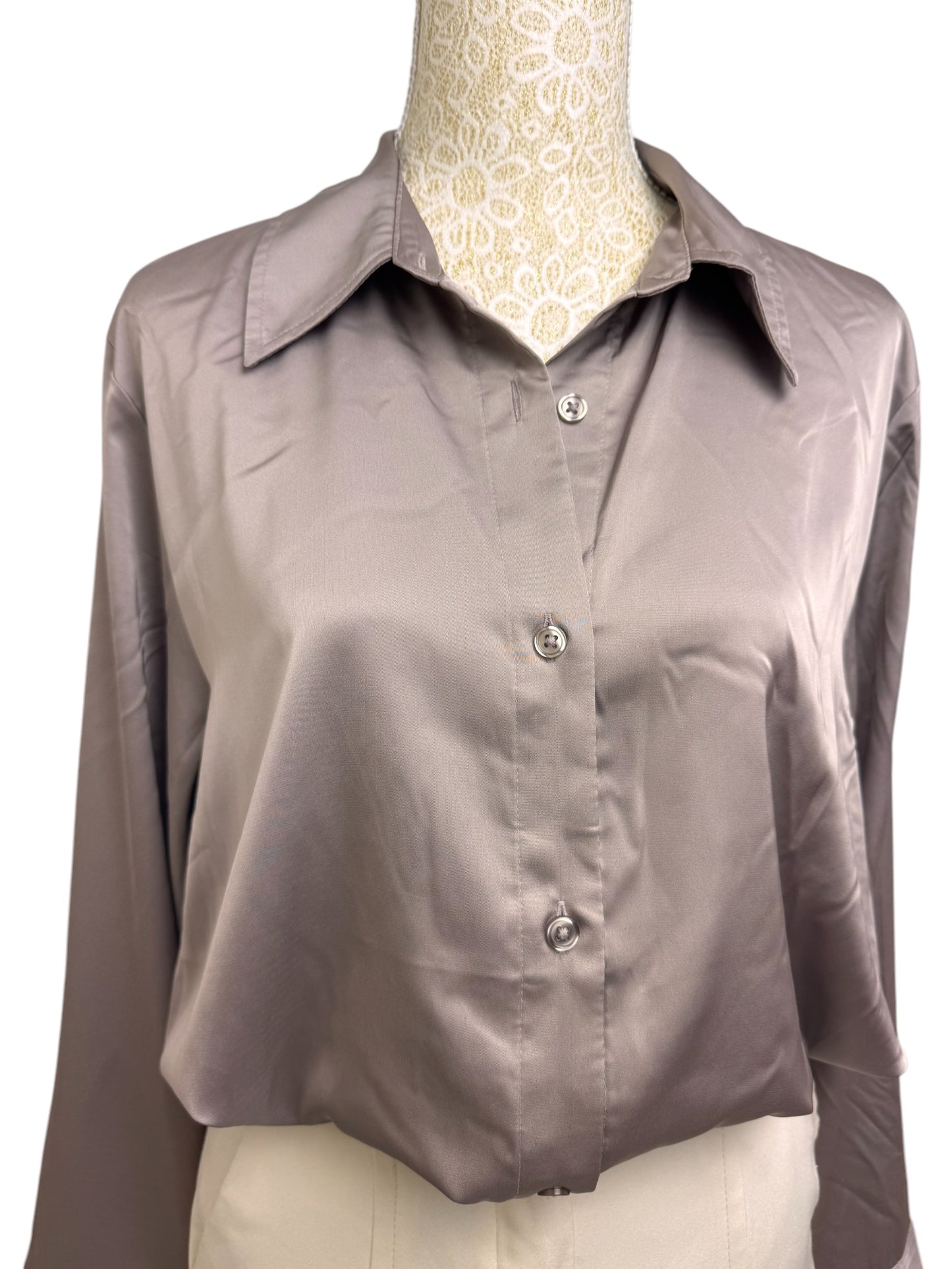 Brown Taupe Silk-Texture Shirt Top – Effortlessly Chic & Versatile